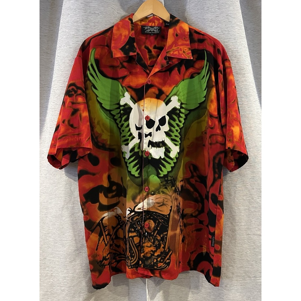 Dragonfly Shirt Men's XL‎ Short Sleeve Biker Club Skull Crossbones Motorcycle